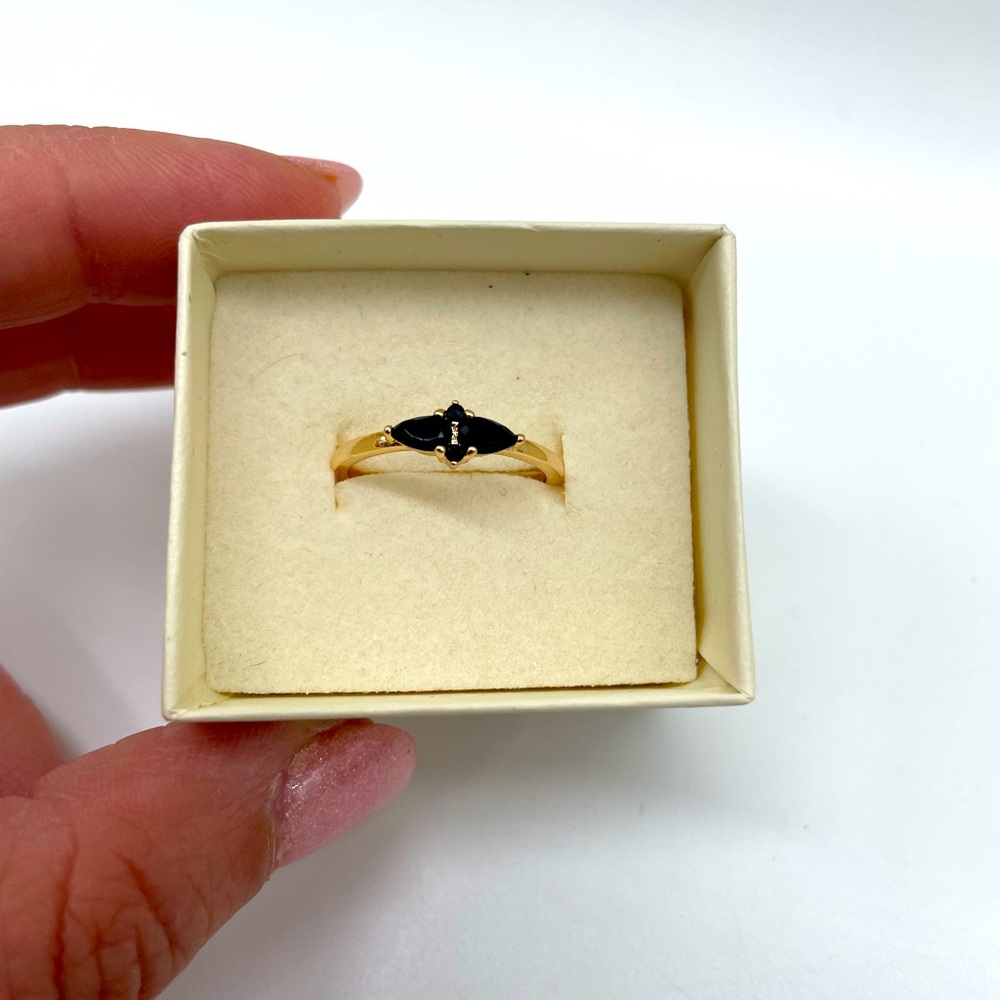 Gold Plated Ring with Black Accent Stones size 7